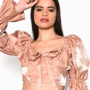Glamorous rose gold Satin Puff Sleeve Crop Top size s